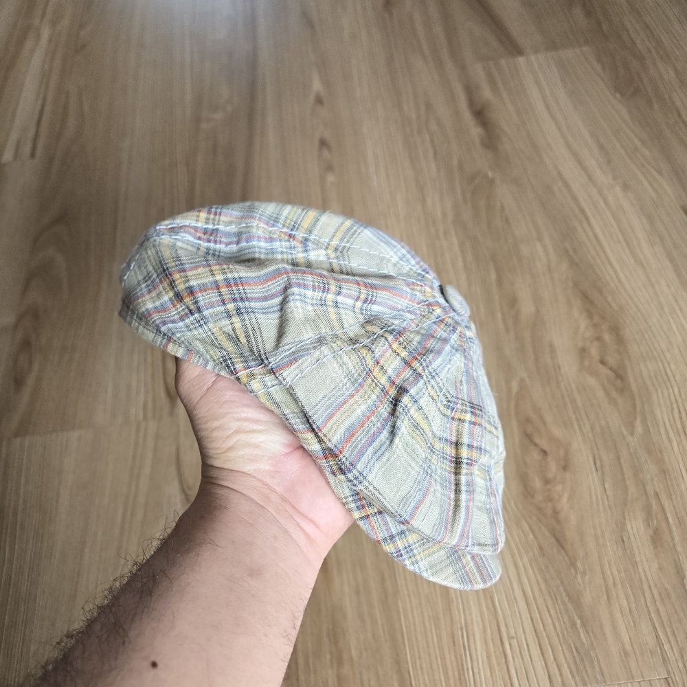 Vintage Stetson Hat Cap Newsboy Fitted Mens Medium Plaid Multicolor Lightweight